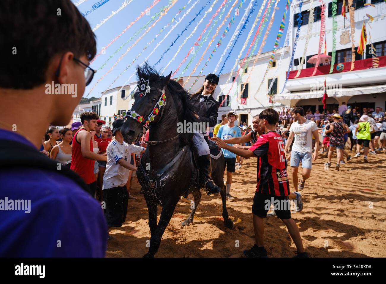 Jaleo, festa tradizionale con cavalli nella città di Ferreries a Minorca, Isole Baleari, Spagna Foto Stock