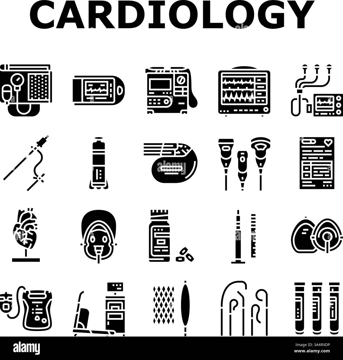 accessori per cardiologia icone ecg impostate il vettore Illustrazione Vettoriale