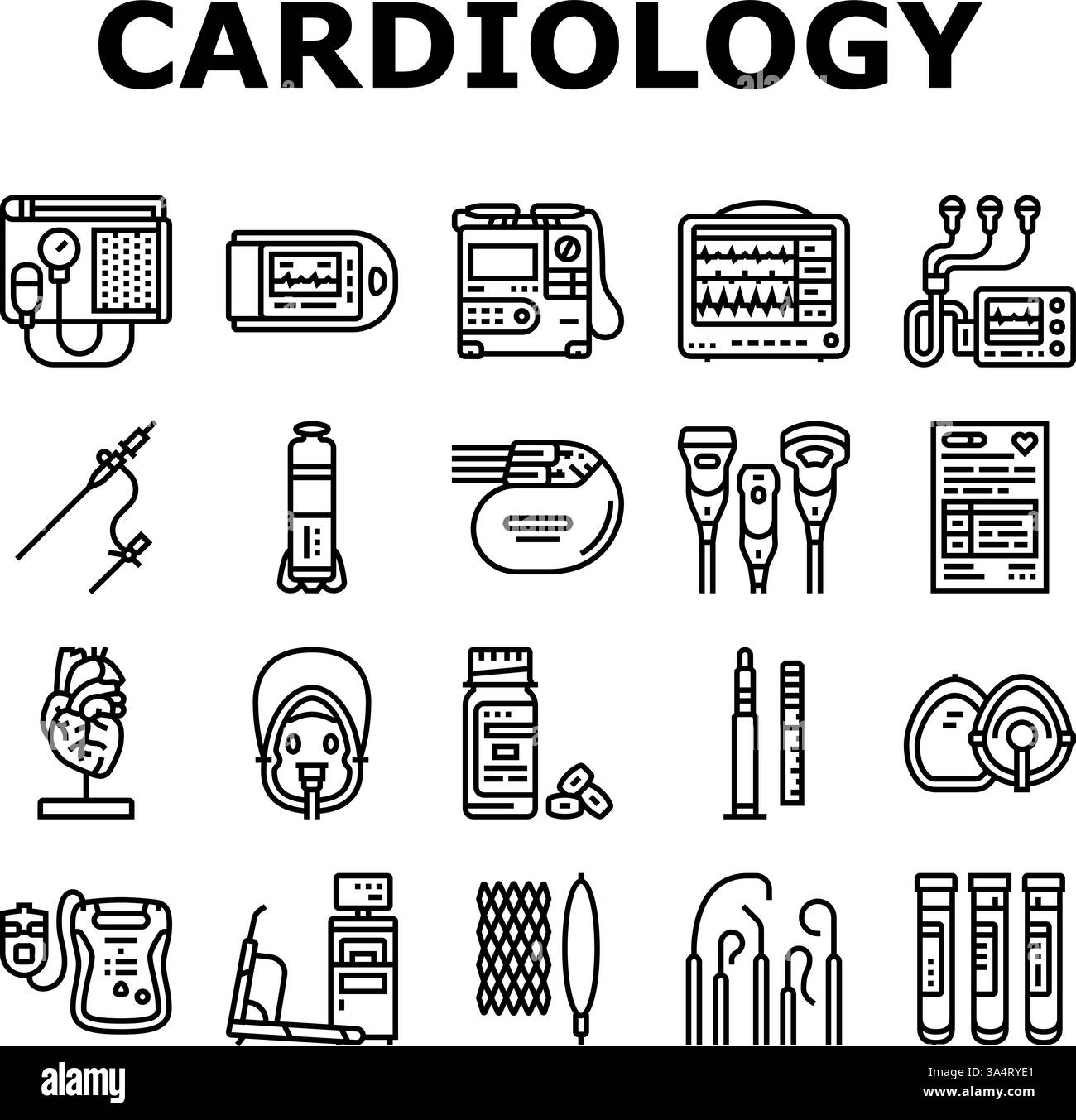 accessori per cardiologia icone ecg impostate il vettore Illustrazione Vettoriale