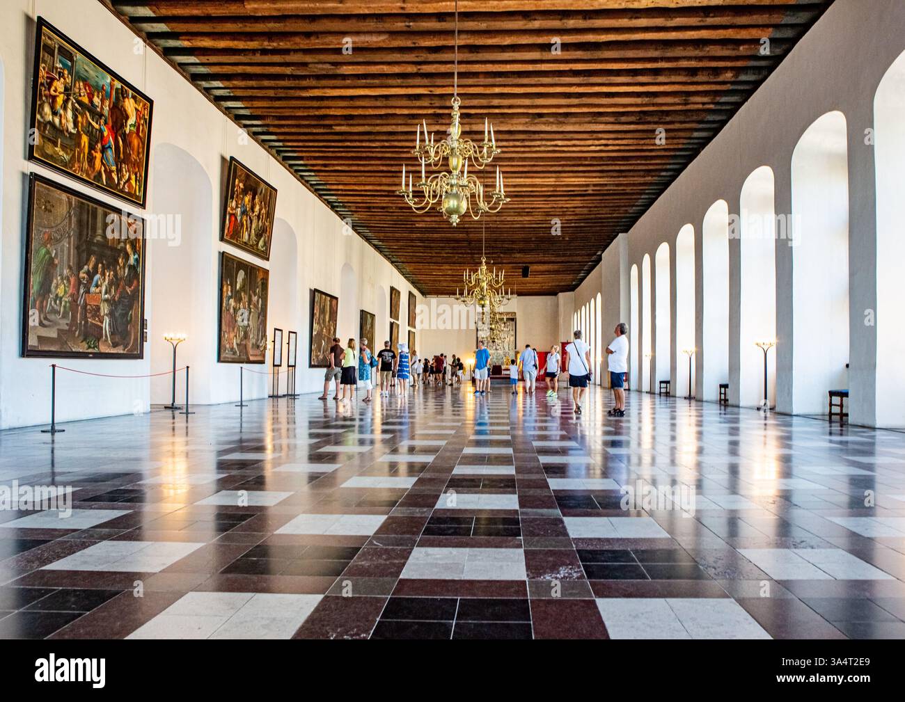 Grande sala al castello di Kronborg, Elsinore, Danimarca Foto Stock