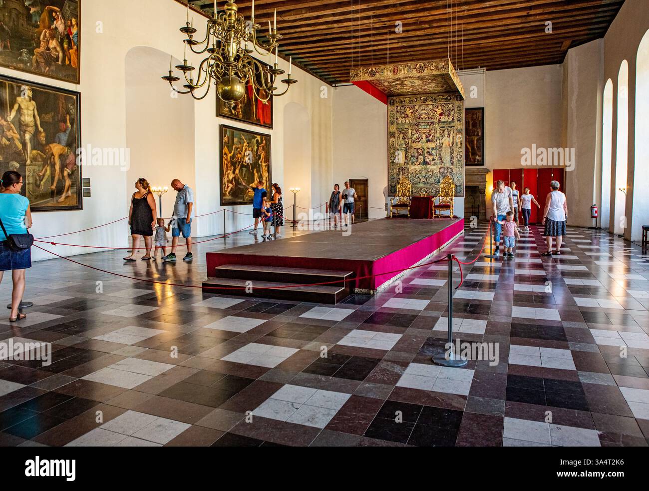 Grande sala al castello di Kronborg, Elsinore, Danimarca Foto Stock