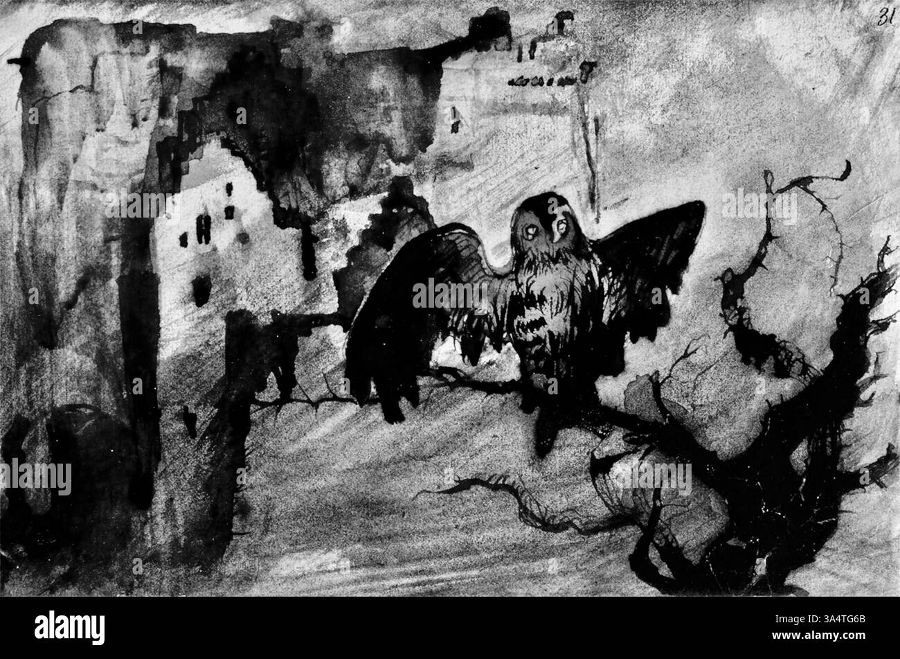 Victor Hugo - Gufo nelle rovine di Vianden - 1865 Foto Stock