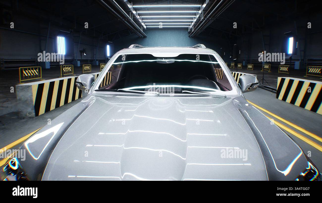 Test d'urto 3d generico per auto. Car Destruction.rendering 3D. Foto Stock