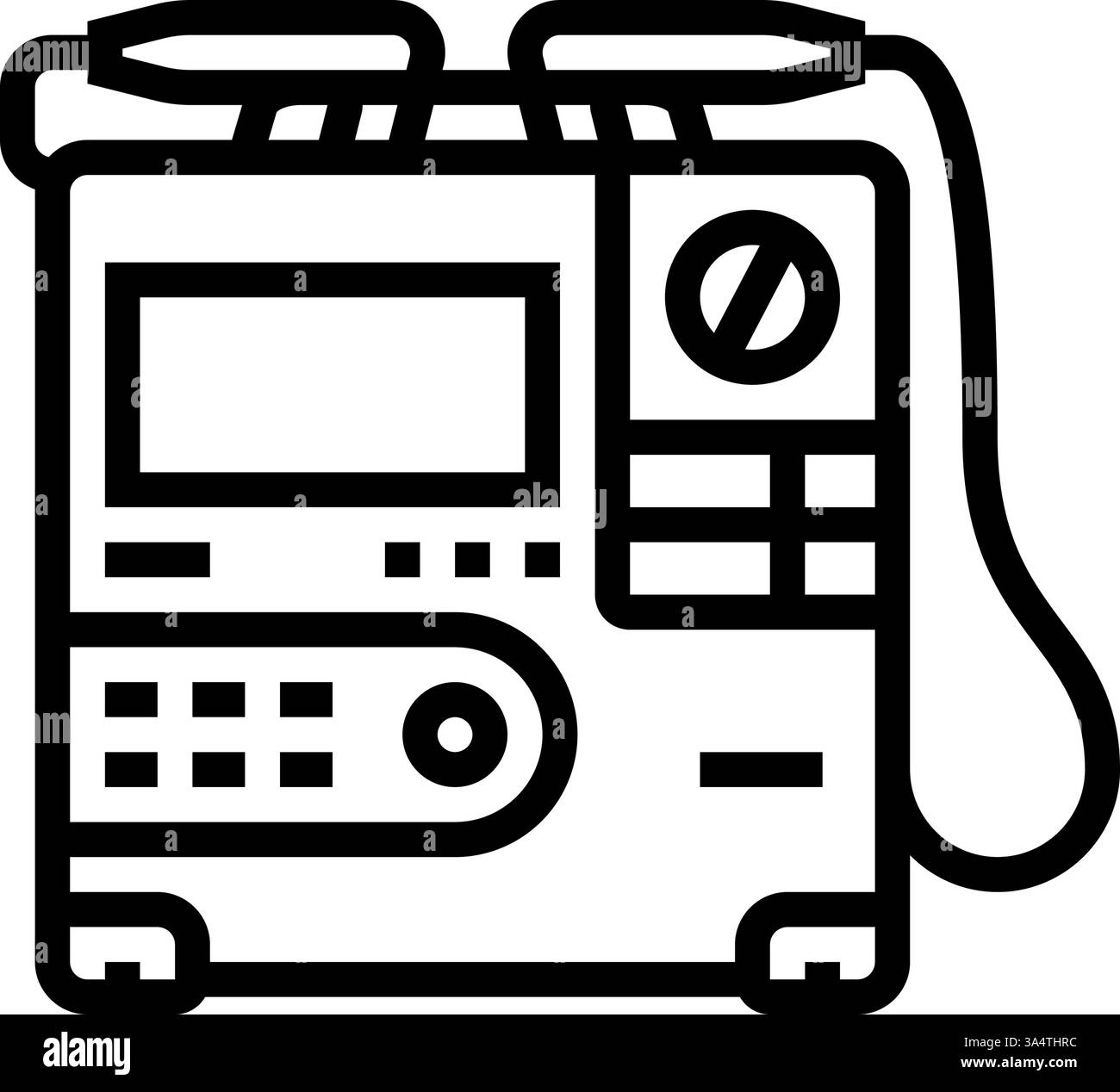 illustrazione vettoriale dell'icona della linea degli accessori per cardiologia del defibrillatore Illustrazione Vettoriale
