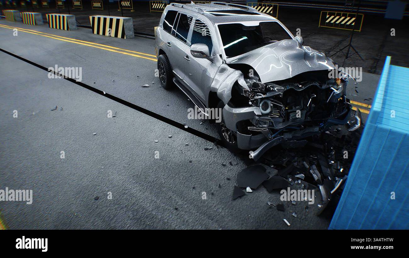 Test d'urto 3d generico per auto. Car Destruction.rendering 3D. Foto Stock