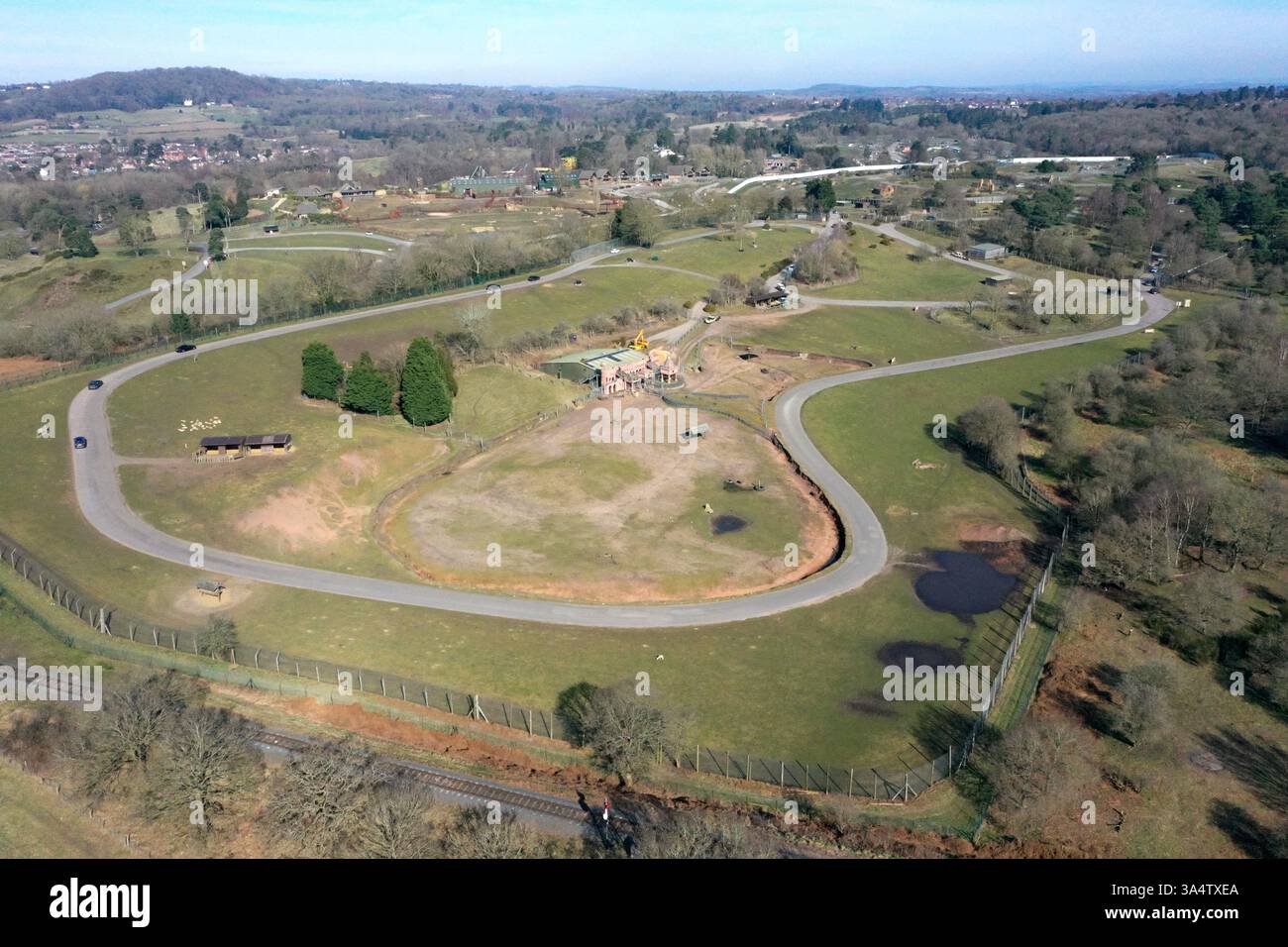 Immagine aerea del West Midlands Safari Park, Kidderminster, Worcs, marzo 2025 Foto Stock