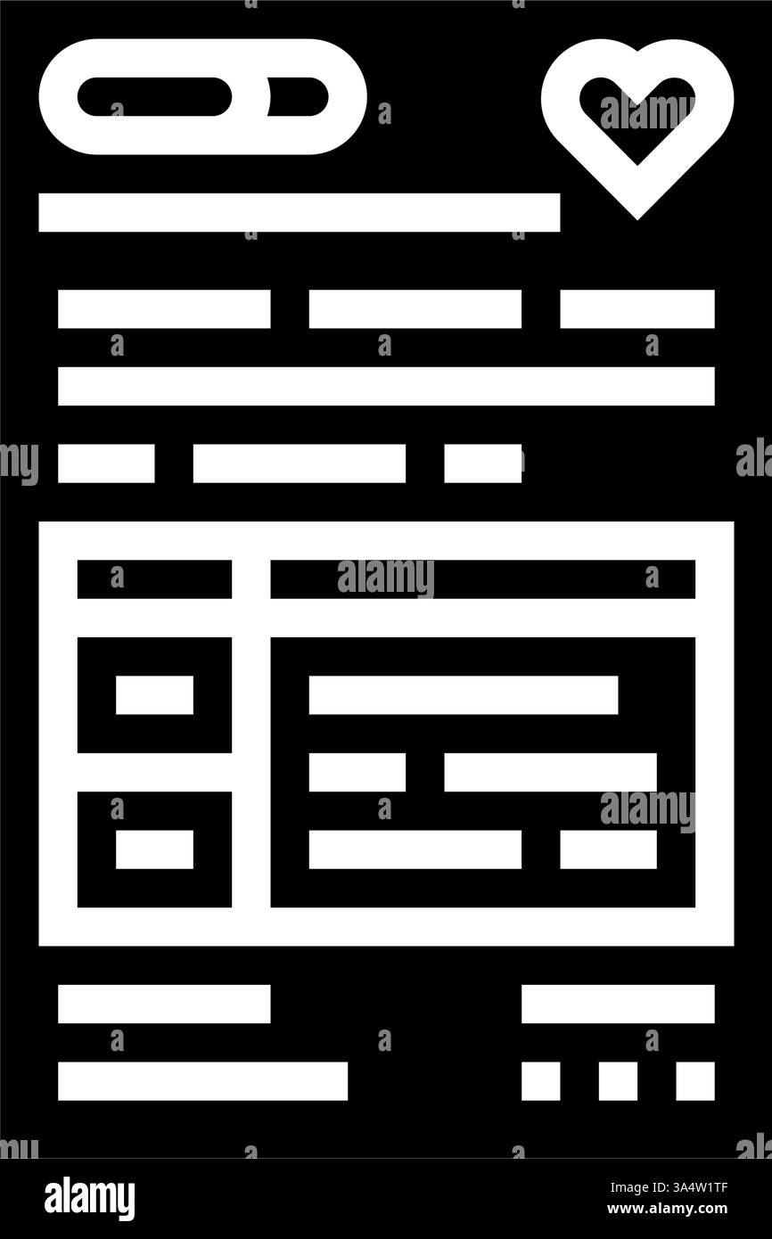 illustrazione vettoriale dell'icona glifo degli accessori cardiologici del referto cardiologico Illustrazione Vettoriale