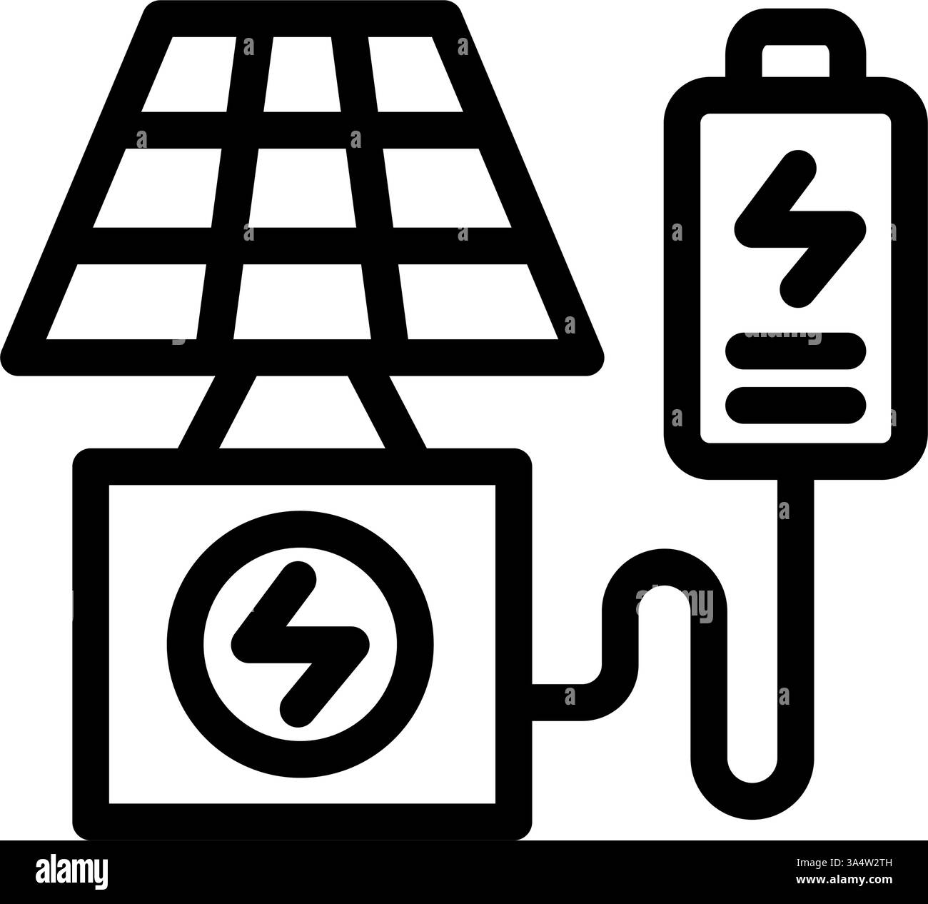 Icona linea pannello solare ricarica batteria. Energie rinnovabili, ecologia e alternative energetiche. Informazioni sull'icona del contorno Illustrazione Vettoriale