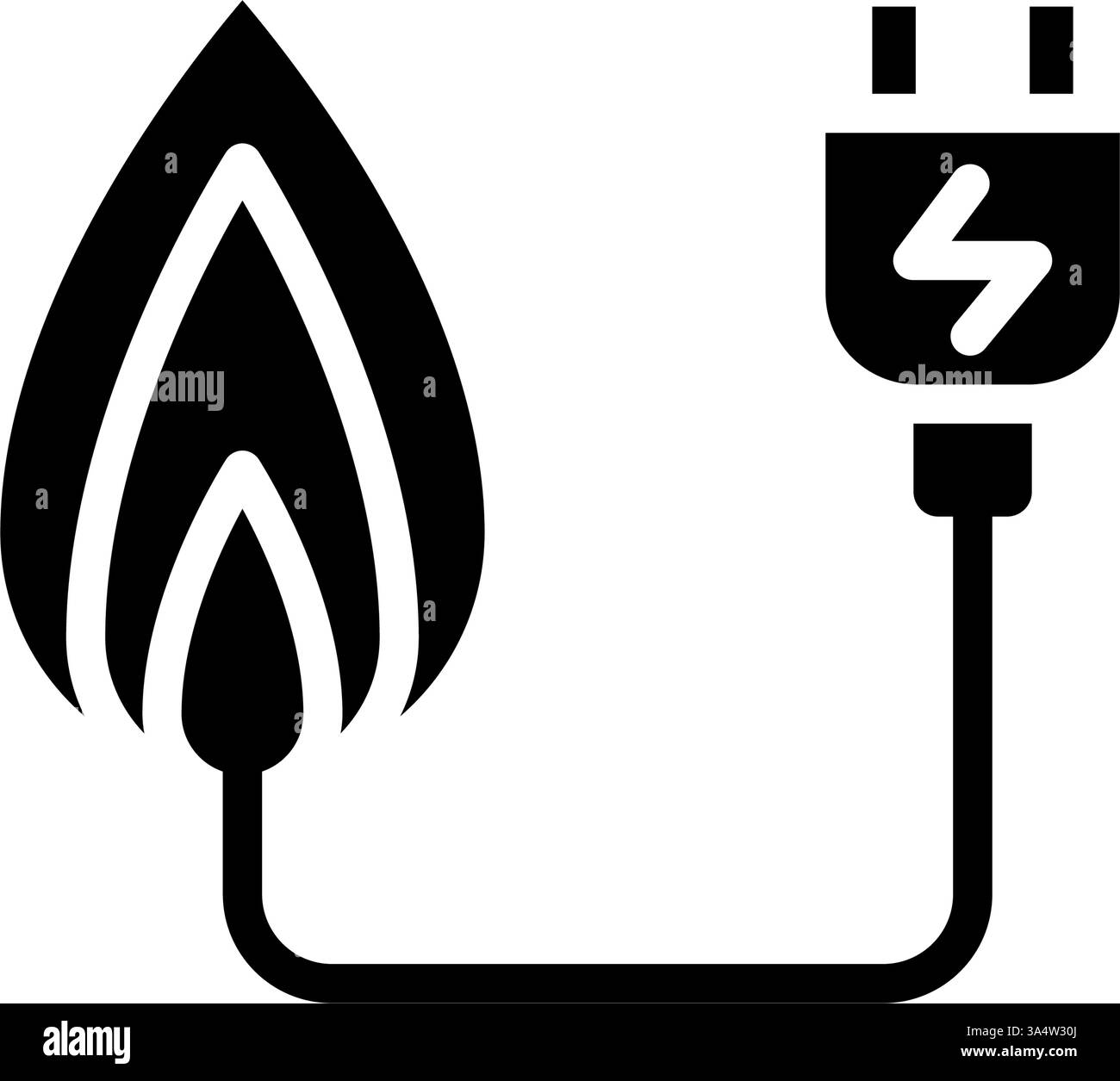 Icona fonte di energia elettrica a glifi o fuoco. Energie rinnovabili, ecologia e alternative energetiche. Icona di colore nero fisso Illustrazione Vettoriale