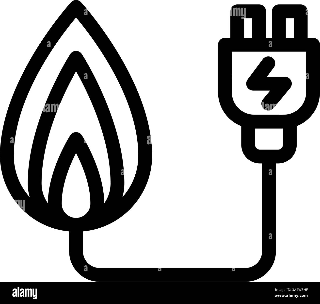 Fonte di energia termica o fuoco sulla linea Icon. Energie rinnovabili, ecologia e alternative energetiche. Informazioni sull'icona del contorno Illustrazione Vettoriale