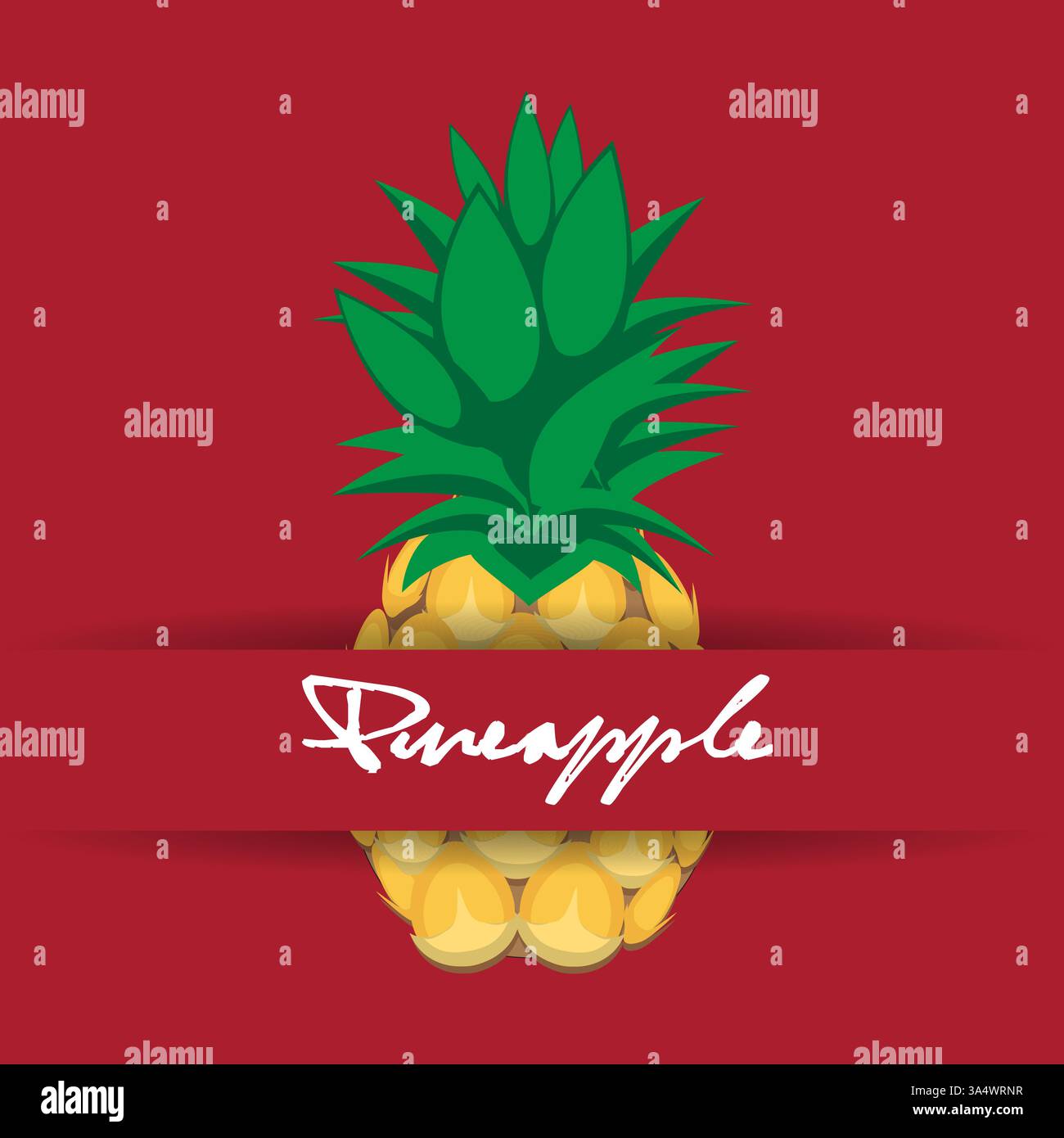Ananas colorato 3d con contorno a strisce di frutta motivo astratto senza cuciture su sfondo rosso scuro. Illustrazione Vettoriale