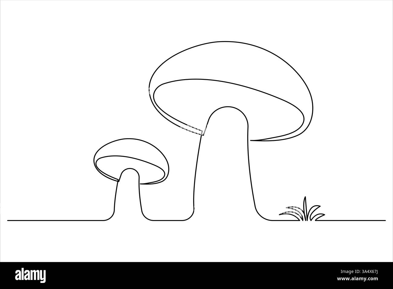 Disegno a una linea di funghi minimalisti isolato illustrazione vettoriale a contorno continuo Illustrazione Vettoriale