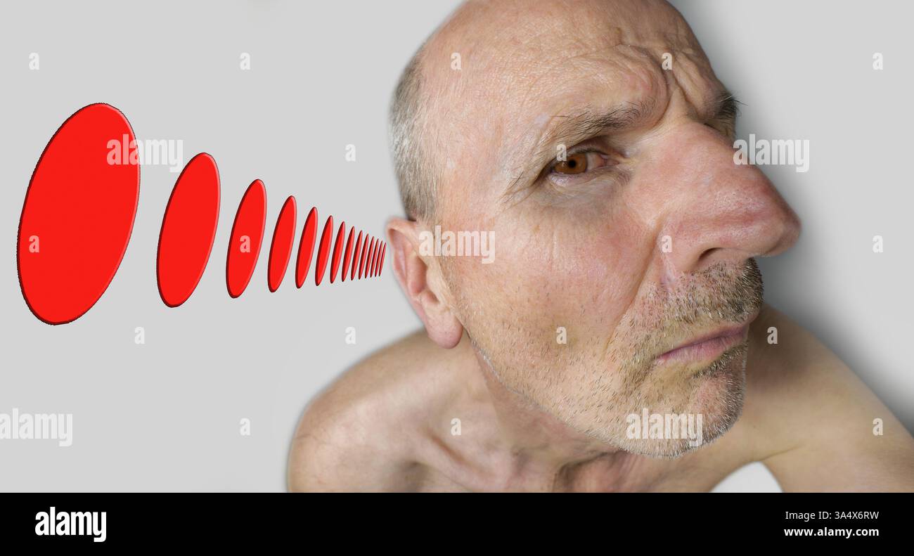 Anziano pensionato con difficoltà uditive Foto Stock