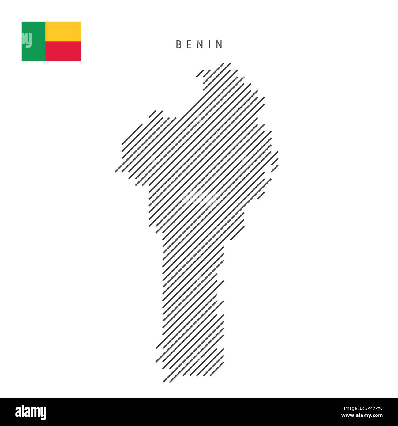 Mappa del Benin da un modello di linee parallele inclinate nere. Mappa Dahomey con linee diagonali grigie. Silhouette di un paese fatto di schiusa obliqua. Vettore Illustrazione Vettoriale