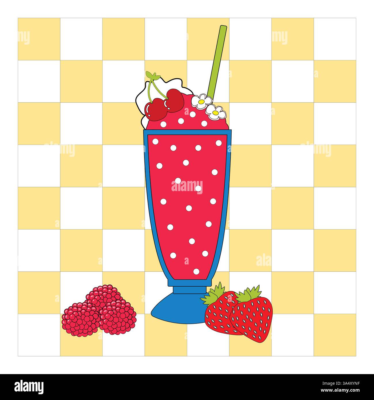 Il ghiaccio di bacca dolce in un bicchiere alto con una cannuccia. Limonata fresca per l'estate Illustrazione Vettoriale