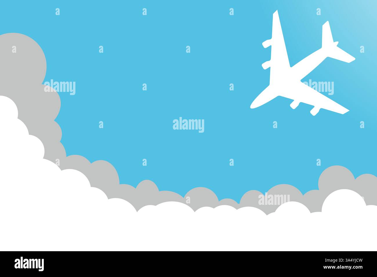 Aeroplano che vola nel cielo, concetto di design per vacanze o vacanze, elemento grafico di viaggio Illustrazione Vettoriale