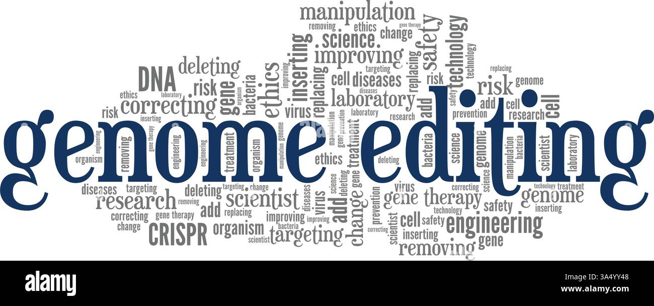 Fumetto di parole di illustrazione vettoriale gene o genoma editing isolato su sfondo bianco. Illustrazione Vettoriale