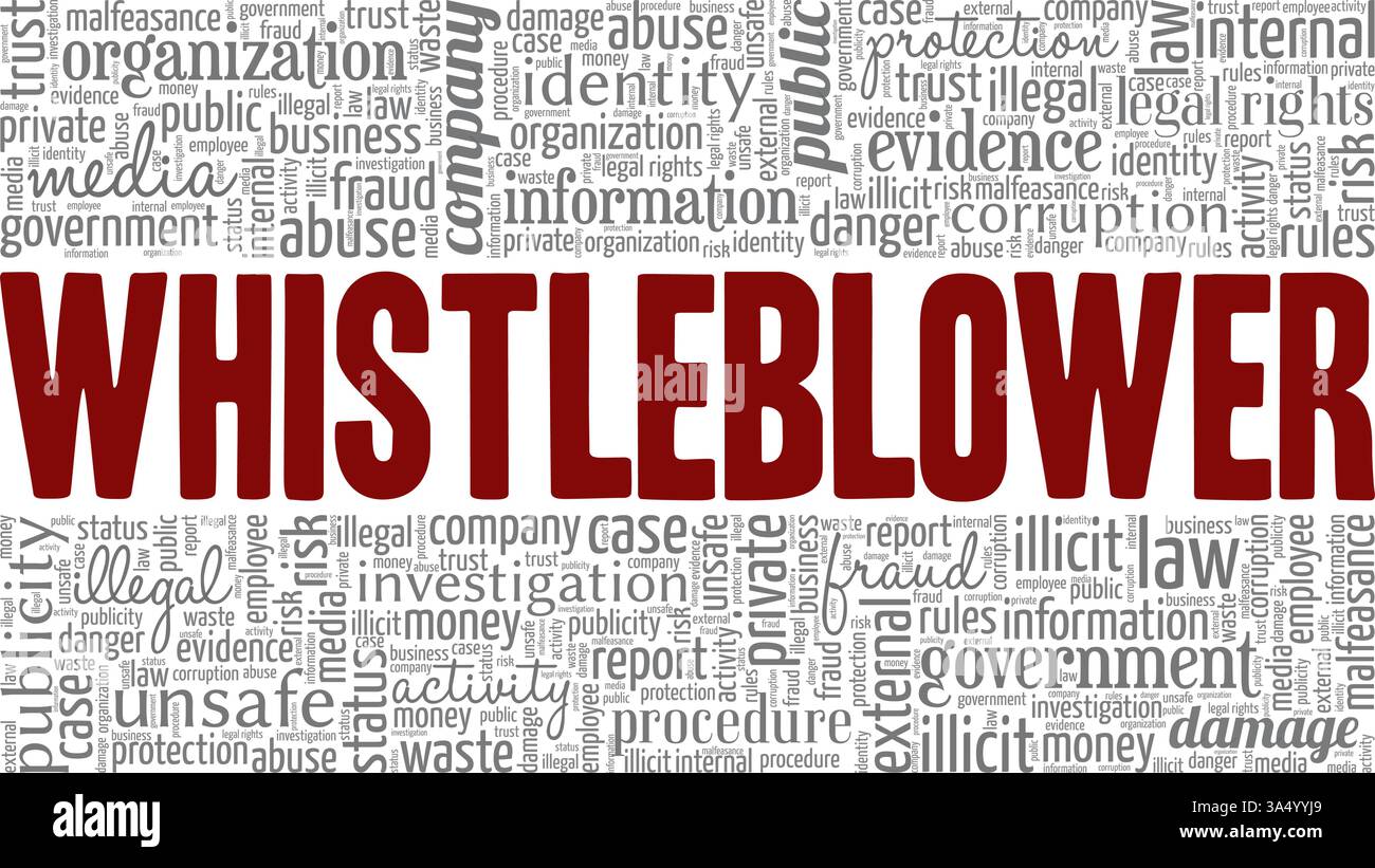 Immagine vettoriale whistleblower, parola cloud isolata su sfondo bianco. Illustrazione Vettoriale