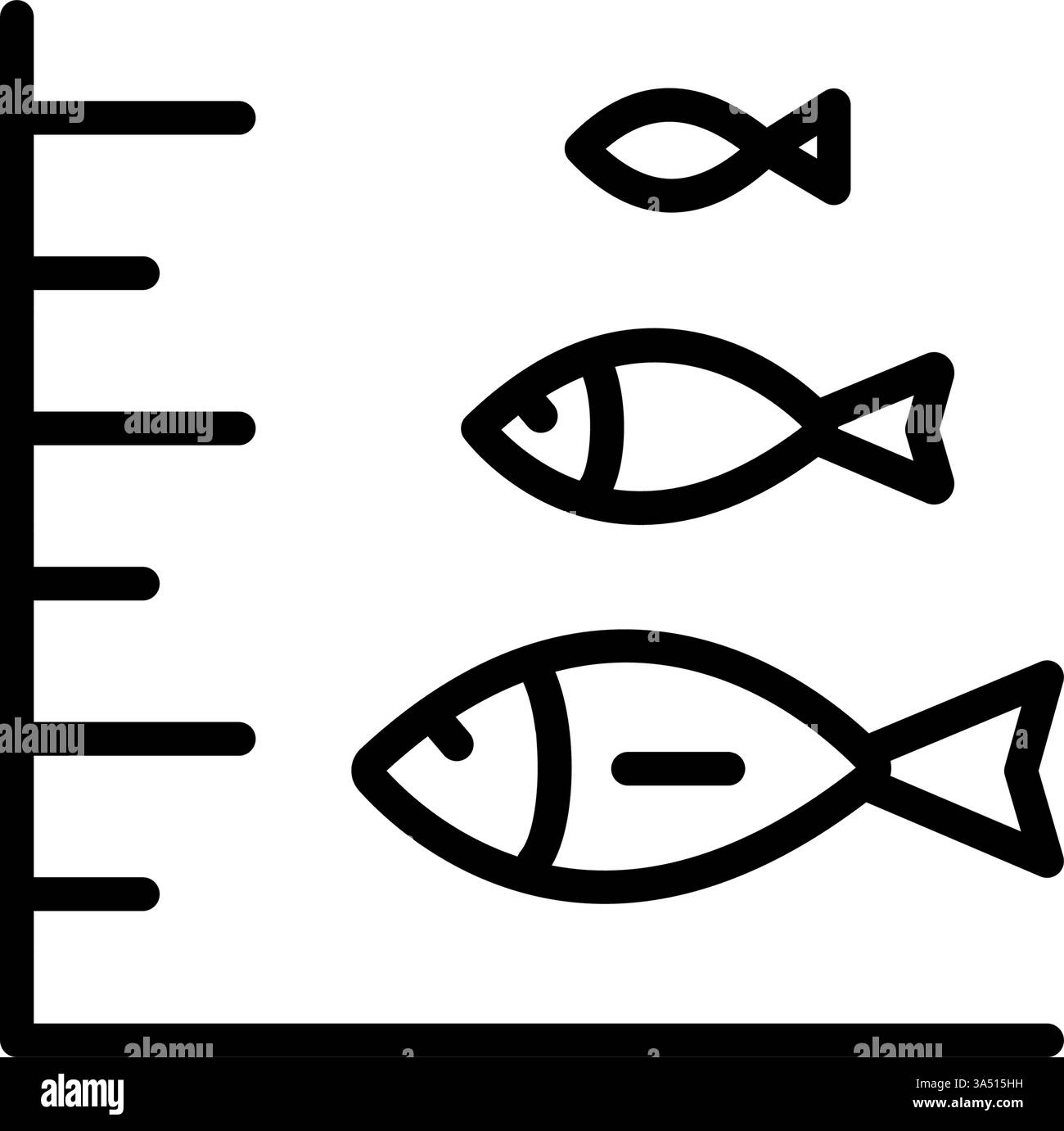 Icona contorno pesce. Impianto di acquacoltura industriale e commerciale per l'allevamento di pesce ittico. Insegna del prodotto di pesce, cucina del pesce dell'oceano o ingrediente culinario c Illustrazione Vettoriale