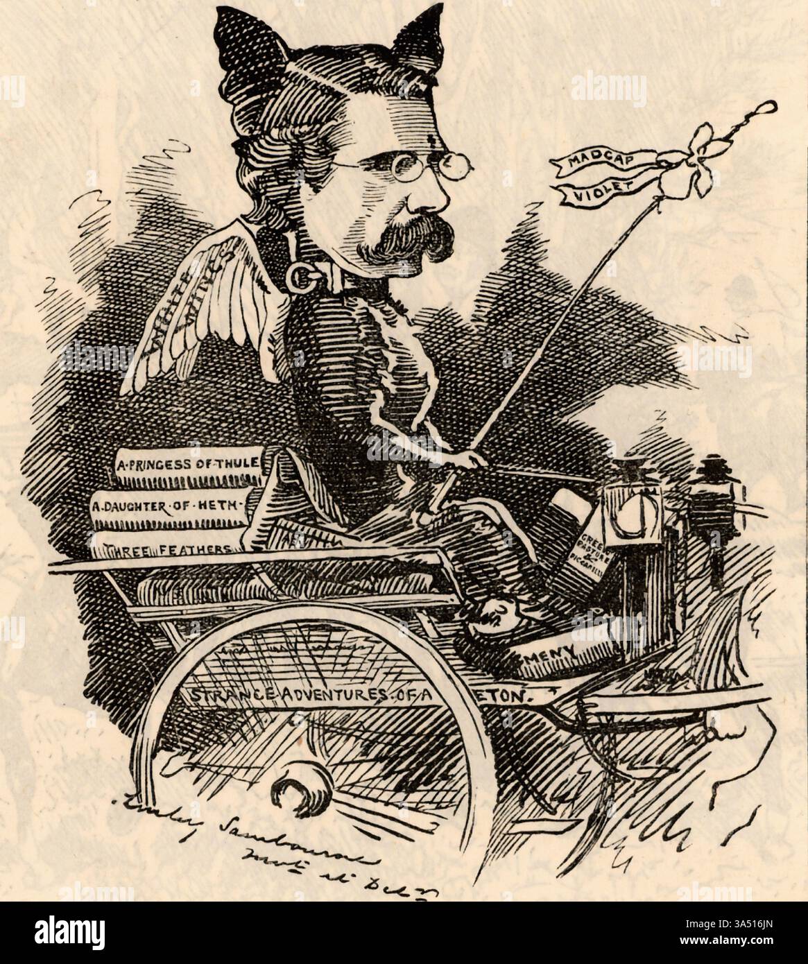 Ritratto caricaturale di William Black (1841-1898) romanziere scozzese nato a Glasgow. Foto Stock