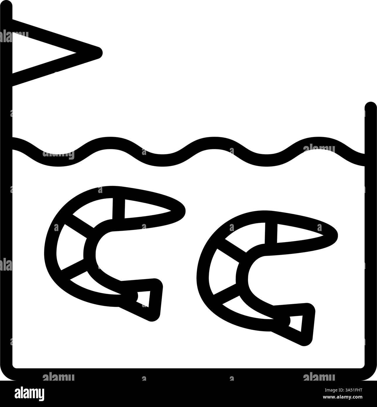 Icona della linea di coltivazione dei gamberetti. Organizzazione di coltivazione di animali marini. Industria ittica. Illustrazione dell'idea dell'acquacoltura. Produzione commerciale e allevamento di gamberi. Illustrazione Vettoriale