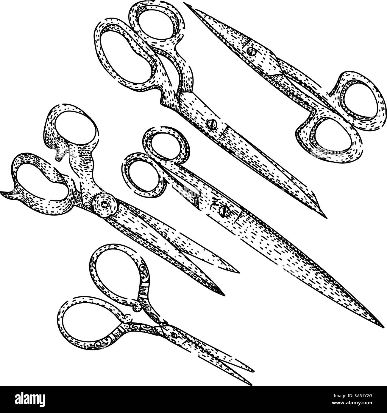 set forbici per disegnare il vettore disegnato a mano Illustrazione Vettoriale