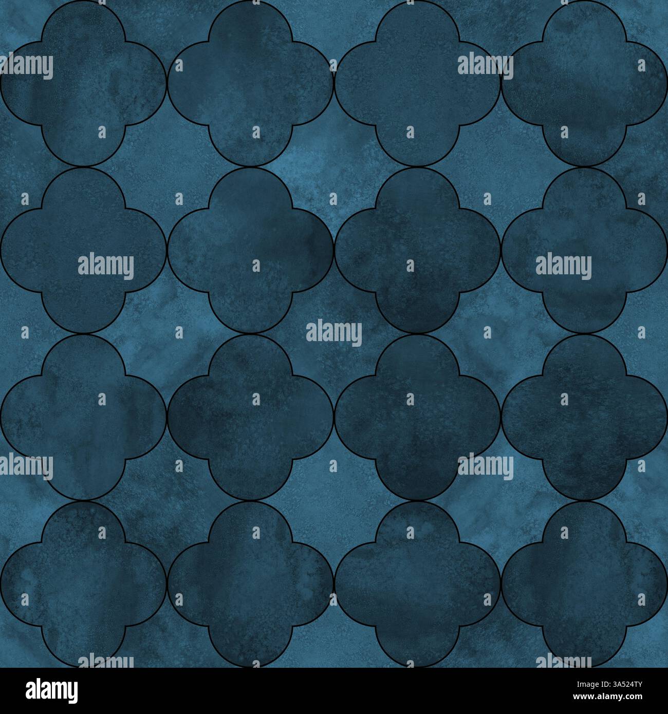 Motivo a foglia di trifoglio in stile gotico acquerello senza cuciture. Sfondo astratto di lusso con acquerello disegnato a mano con foglie di trifoglio color verde scuro e vivace Foto Stock