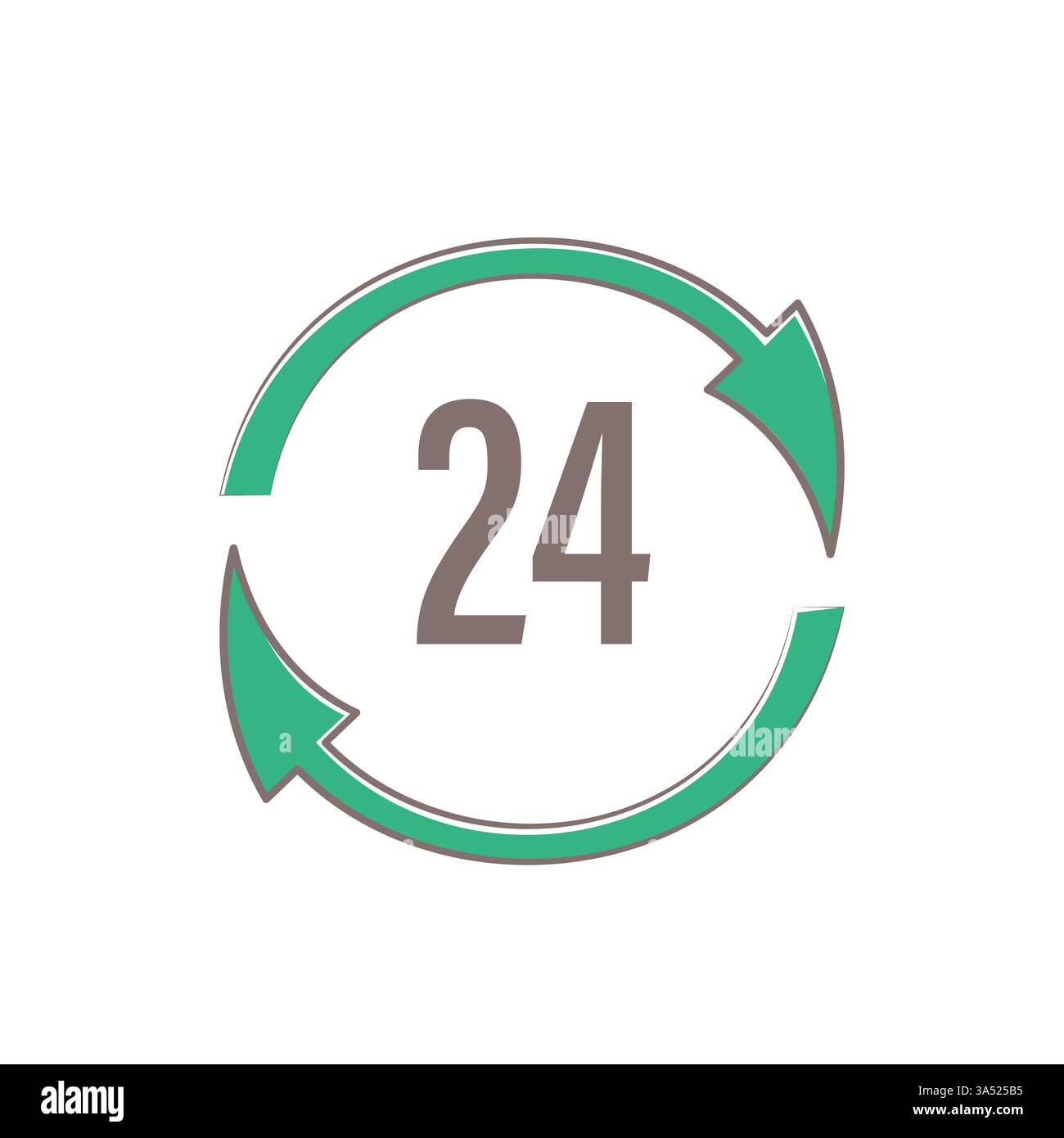 icona di manutenzione 24 ore su 24 con frecce verdi rotanti su sfondo bianco Illustrazione Vettoriale