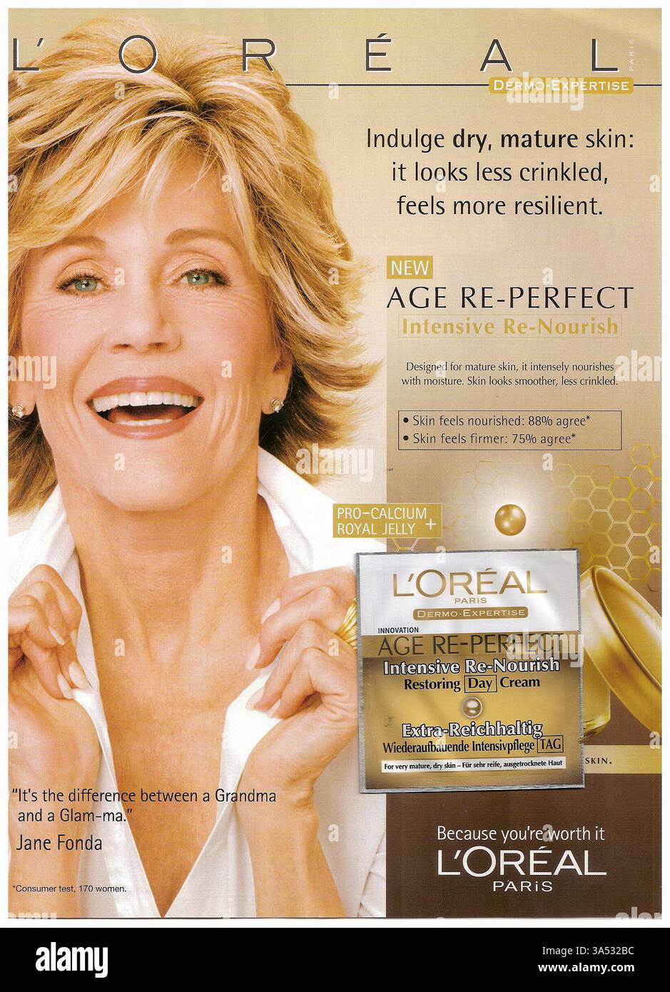 2010 Jane fonda per l'Oreal Age re-Perfect Skin Care for Dry mature skn ad Foto Stock