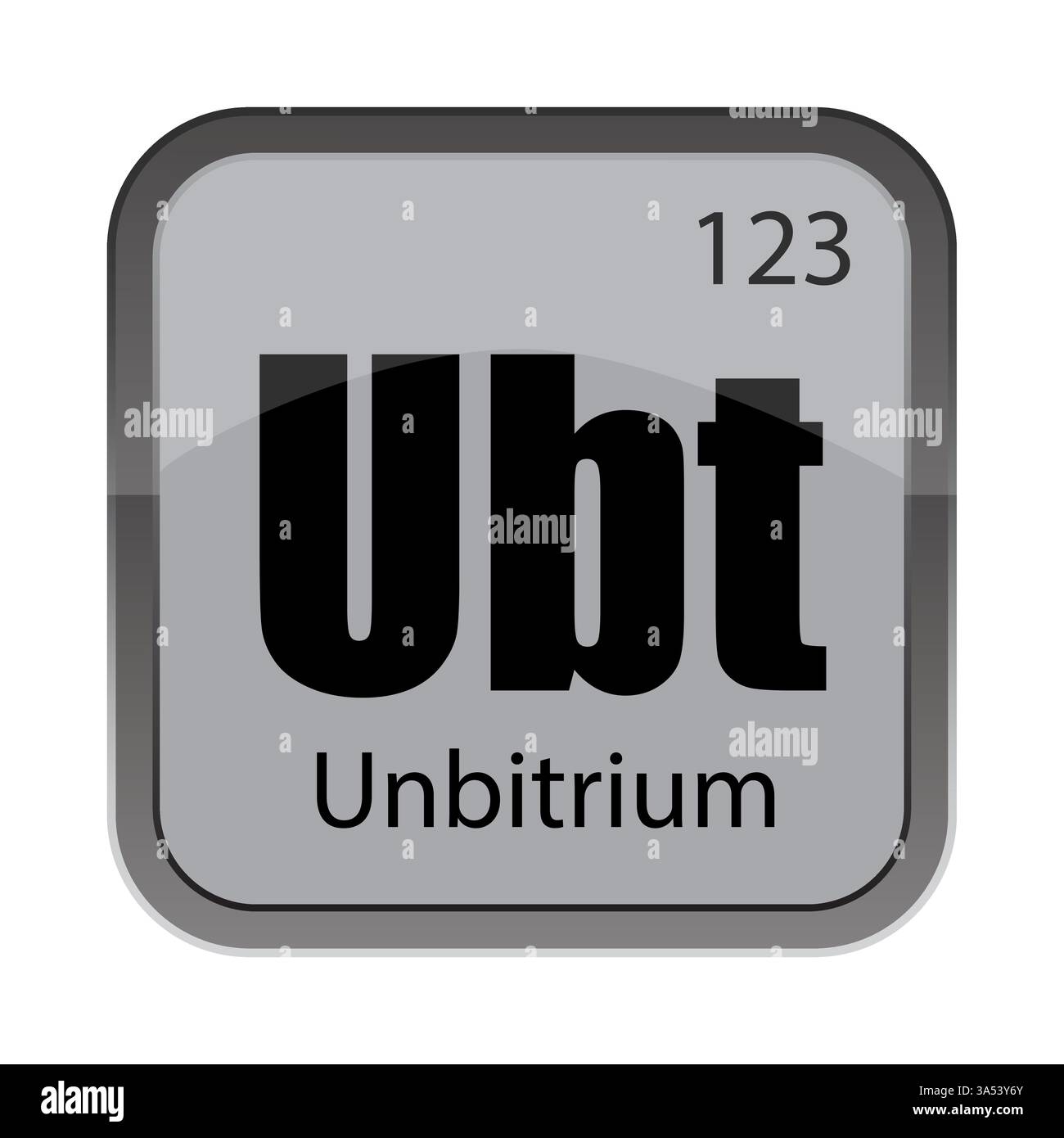 Icona elemento Unbitrium. Simbolo UBT. Numero 123. Tavola periodica vettoriale. Segno di educazione scientifica. Illustrazione Vettoriale