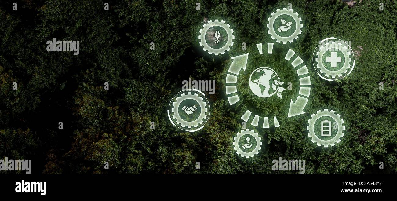 Concetto di tecnologia ambientale. Sviluppo sostenibile della modernizzazione dell'ESG utilizzando la tecnologia delle risorse rinnovabili Foto Stock