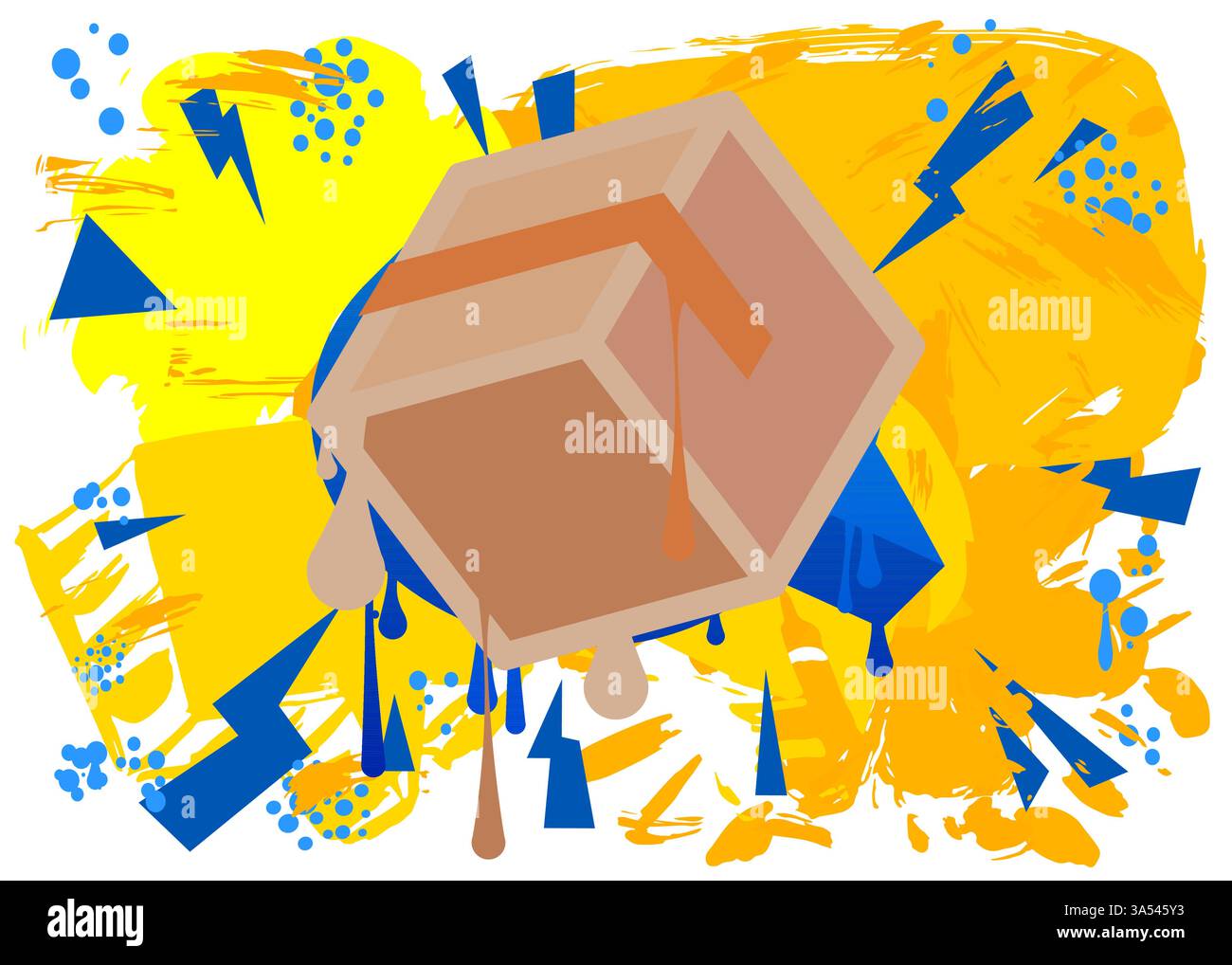 Scatola di cartone graffiti. Decorazione astratta di Street art moderna eseguita in stile di pittura urbana. Illustrazione Vettoriale