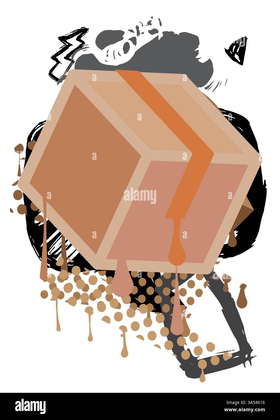 Scatola di cartone graffiti. Decorazione astratta di Street art moderna eseguita in stile di pittura urbana. Illustrazione Vettoriale