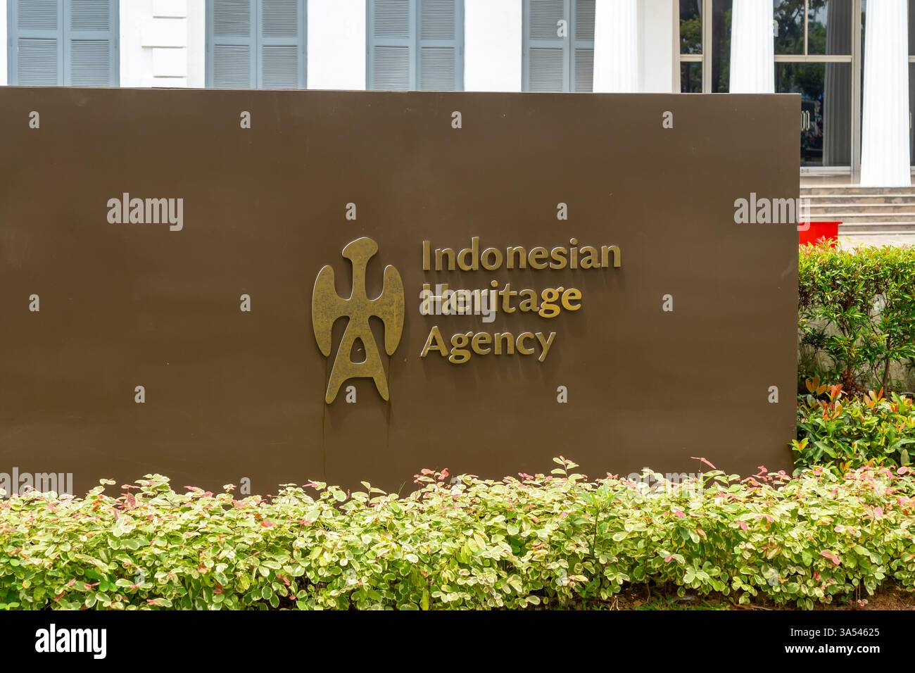 Il simbolo e il logo della società del patrimonio indonesiano sono visibili al Museo Nasional Indonesia (Museo Nazionale dell'Indonesia) di Giacarta, Indonesia. Foto Stock