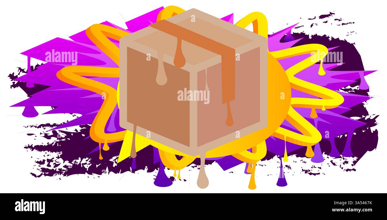 Scatola di cartone graffiti. Decorazione astratta di Street art moderna eseguita in stile di pittura urbana. Illustrazione Vettoriale