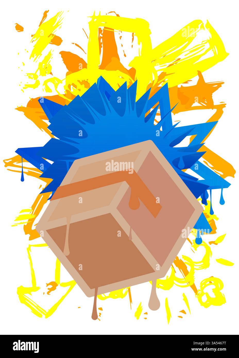 Scatola di cartone graffiti. Decorazione astratta di Street art moderna eseguita in stile di pittura urbana. Illustrazione Vettoriale