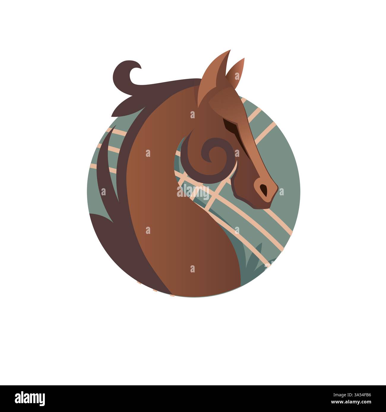 Illustrazione del logo del cavallo in stile etnico kirghiso. Il design elegante è caratterizzato da linee curve complesse e motivi culturali che lo rendono perfetto per i loghi Illustrazione Vettoriale