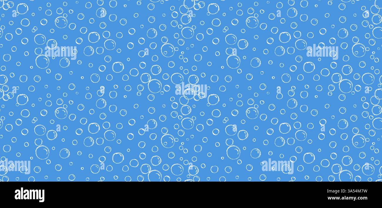 Doodle modello senza cuciture di sapone disegnato con gesso o pastello. Elementi ripetuti con bolle d'acqua al carbone. Schizzo di gesso forme arrotondate di bibite frizzy Illustrazione Vettoriale