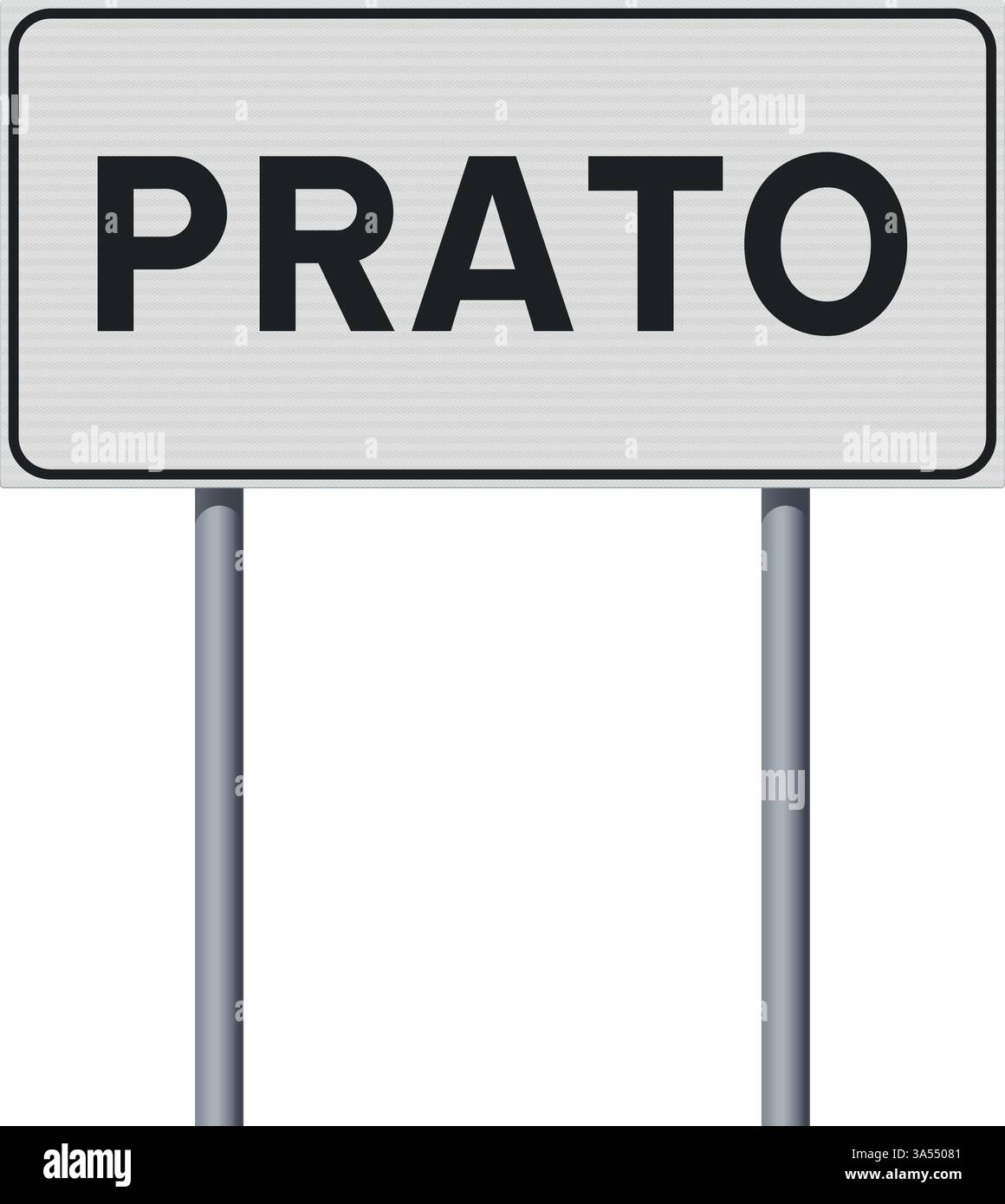 Illustrazione vettoriale del cartello stradale d'ingresso della città di Prato su pali metallici Illustrazione Vettoriale