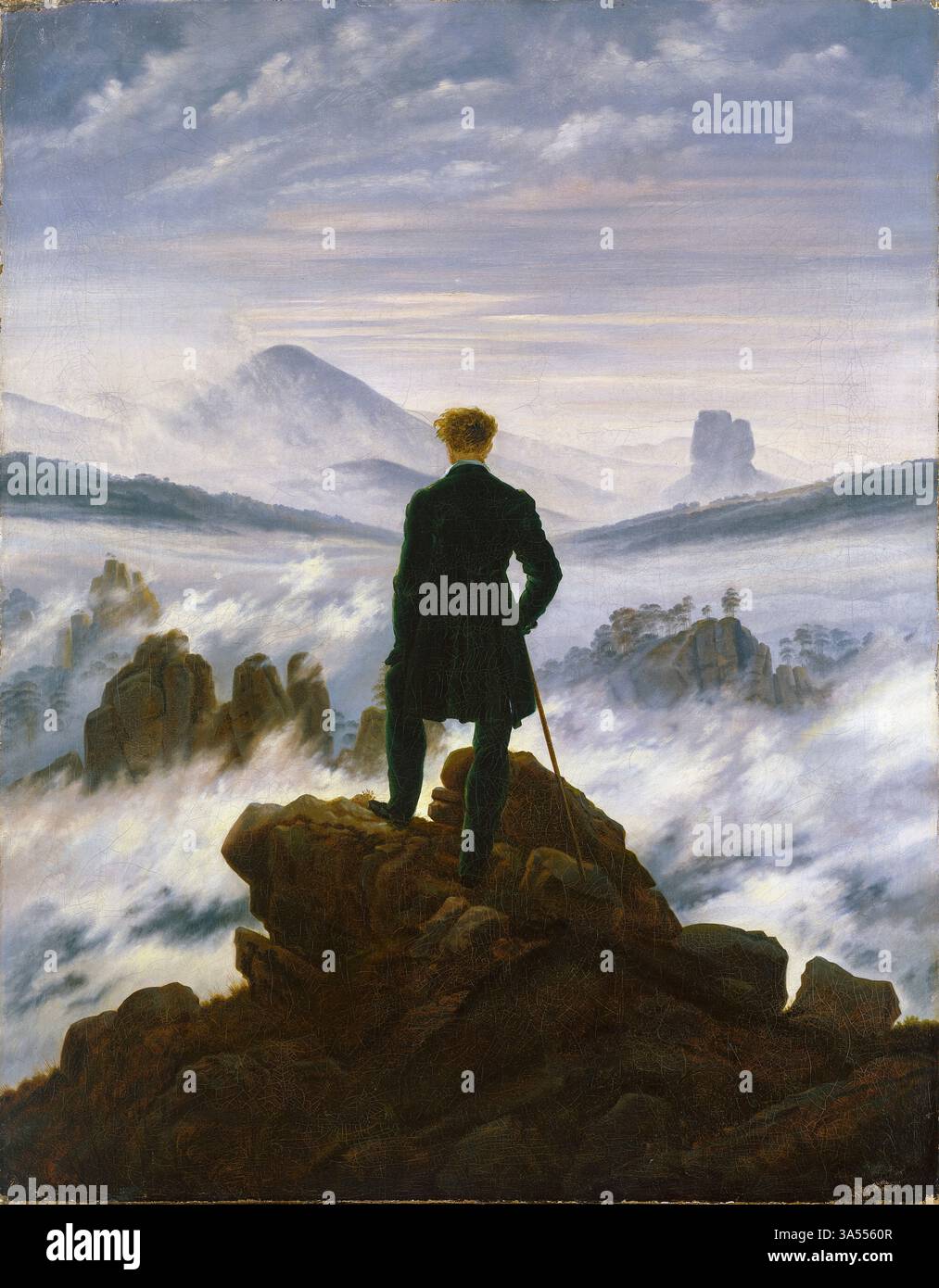 Caspar David Friedrich, Wanderer Over the Sea of Fog, Romanticismo dipinto ad olio su tela, circa 1817 Foto Stock