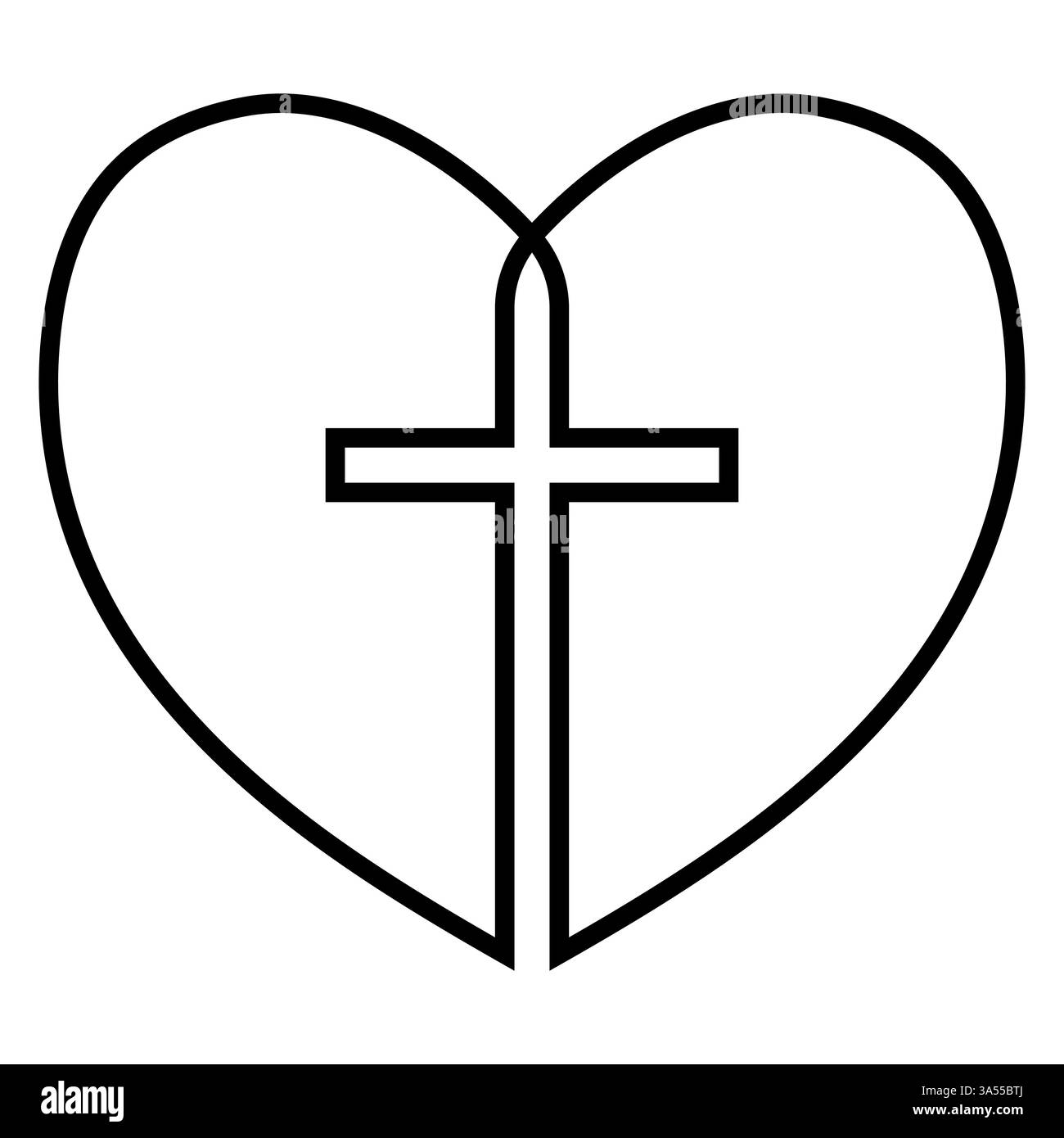 Un semplice contorno nero che attraversa il cuore all'interno, rappresentando la fede l'amore la spiritualità Illustrazione Vettoriale