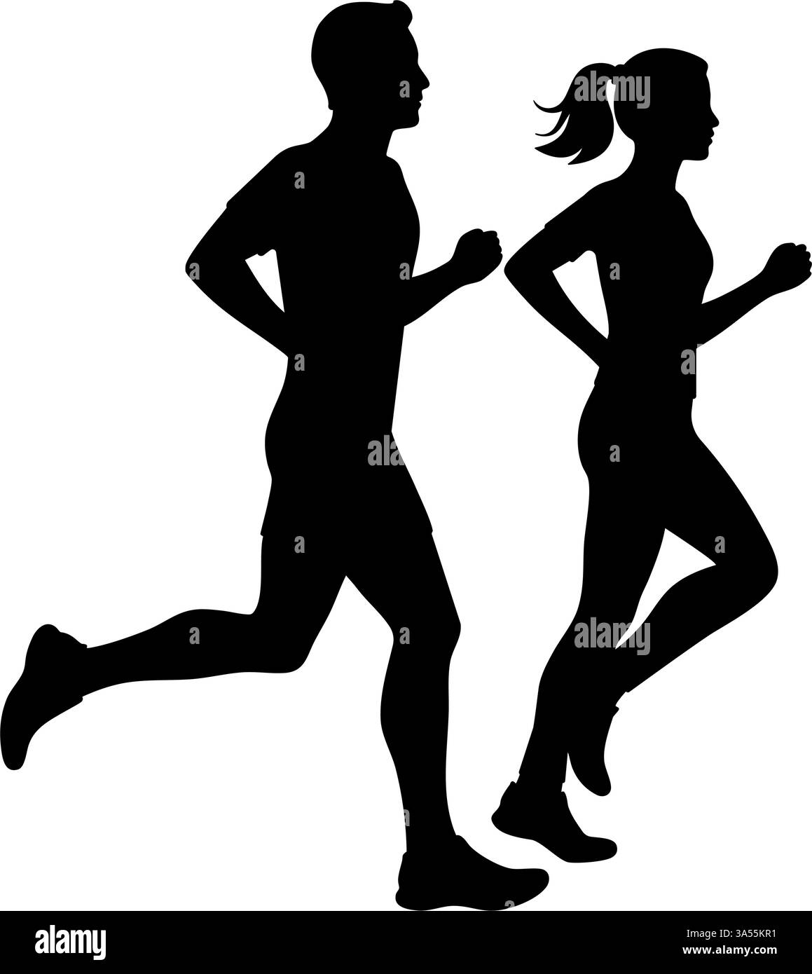 Semplice illustrazione della silhouette di due corridori, un uomo e una donna che fanno jogging insieme Illustrazione Vettoriale