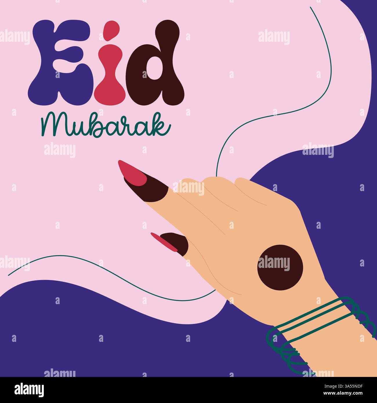 EID Mubarak illustrazione digitale | Arte a mano di Henna festiva | grafica di celebrazione islamica Illustrazione Vettoriale