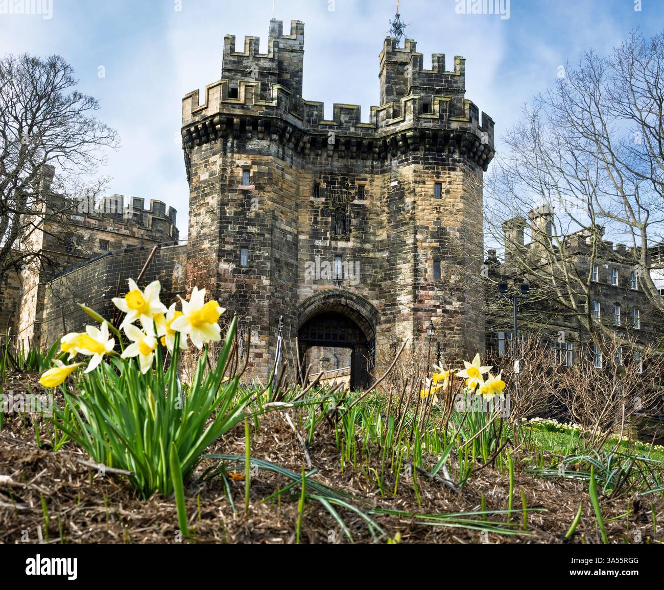 Il castello di Lancaster del XII secolo. Un'ex prigione e tribunale ora un'attrazione turistica. La scena della condanna a morte sulle streghe di Pendle. Foto Stock