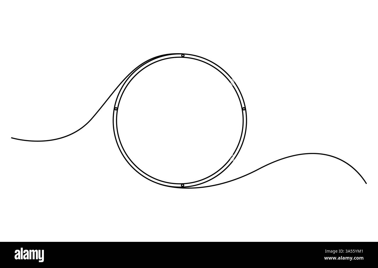 Disegno continuo a linea singola del telaio rotondo. Icona di una linea della cornice, disegno continuo di un cerchio. Cerchio di disegno a linea singola Illustrazione Vettoriale