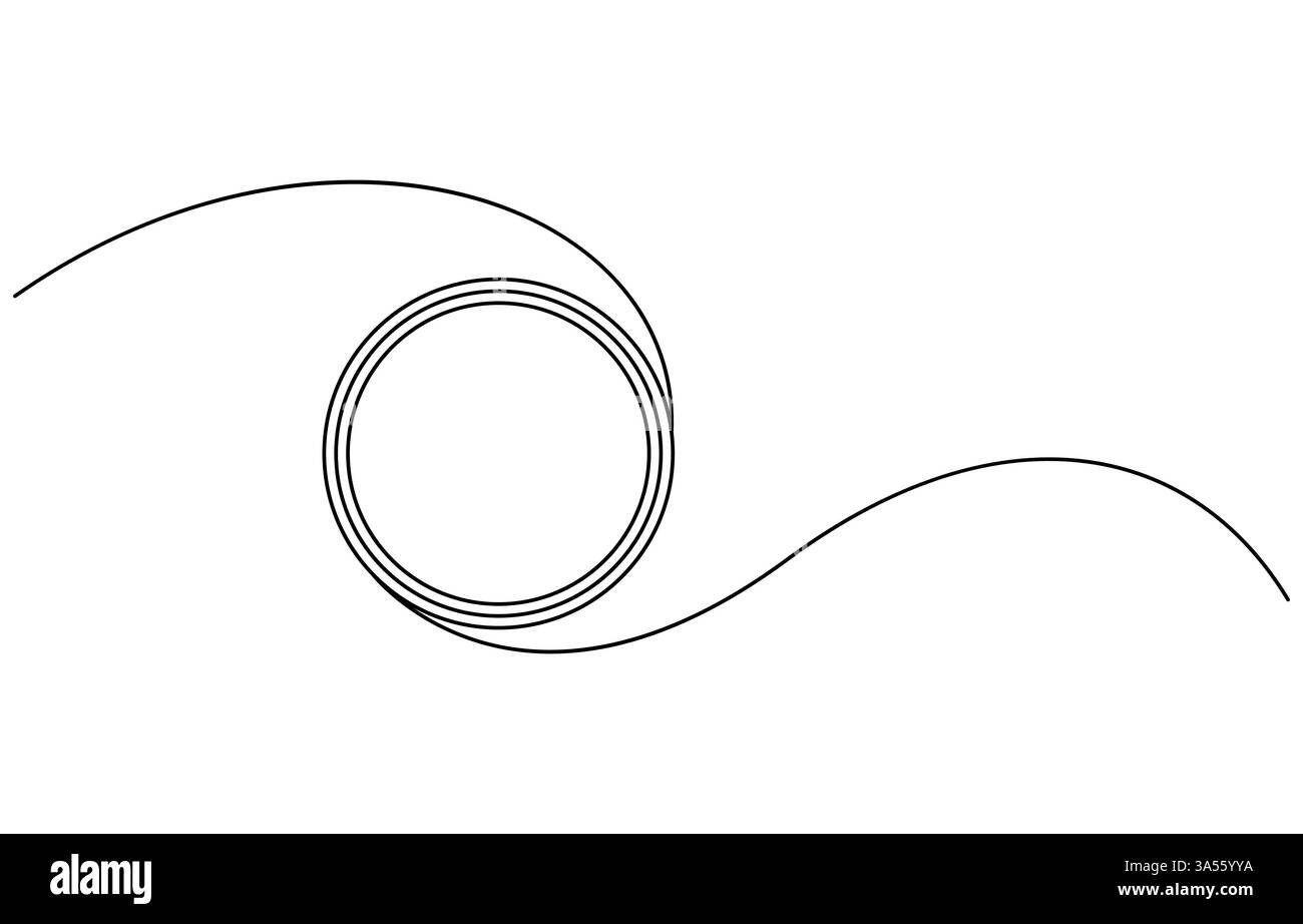 Disegno continuo a linea singola del telaio rotondo. Icona di una linea della cornice, disegno continuo di un cerchio. Cerchio di disegno a linea singola Illustrazione Vettoriale