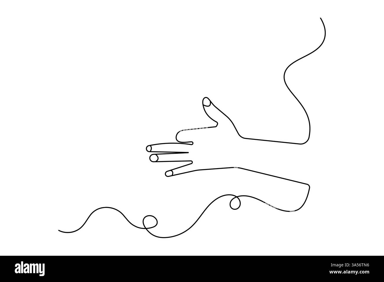 Gesti della mano umana continui su una linea con l'icona vettoriale in bianco e nero Illustrazione Vettoriale