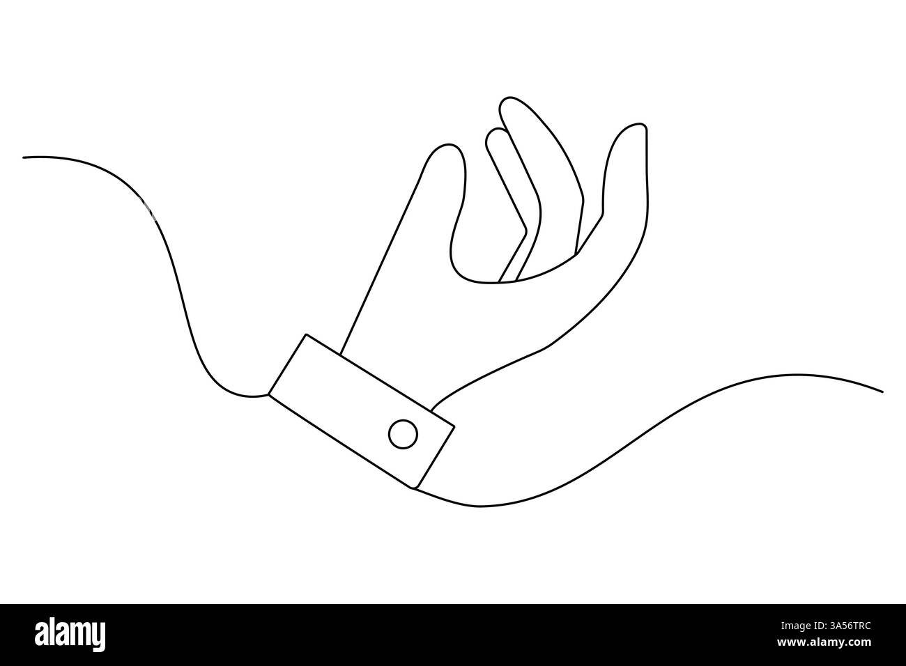 Gesti della mano umana continui su una linea con l'icona vettoriale in bianco e nero Illustrazione Vettoriale