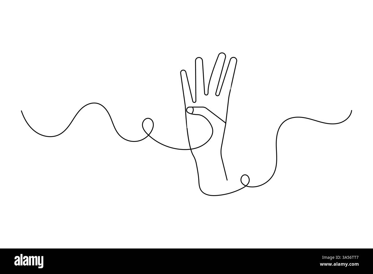 Gesti della mano umana continui su una linea con l'icona vettoriale in bianco e nero Illustrazione Vettoriale