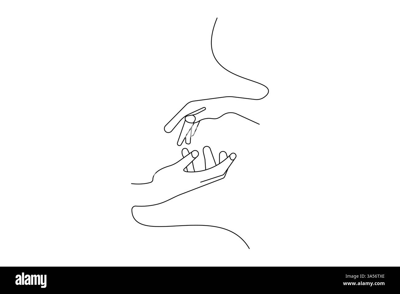 Gesti della mano umana continui su una linea con l'icona vettoriale in bianco e nero Illustrazione Vettoriale